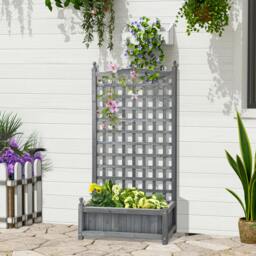 Rackhams Raised Garden Bed with Trellis Garden Planters Indoor Grey