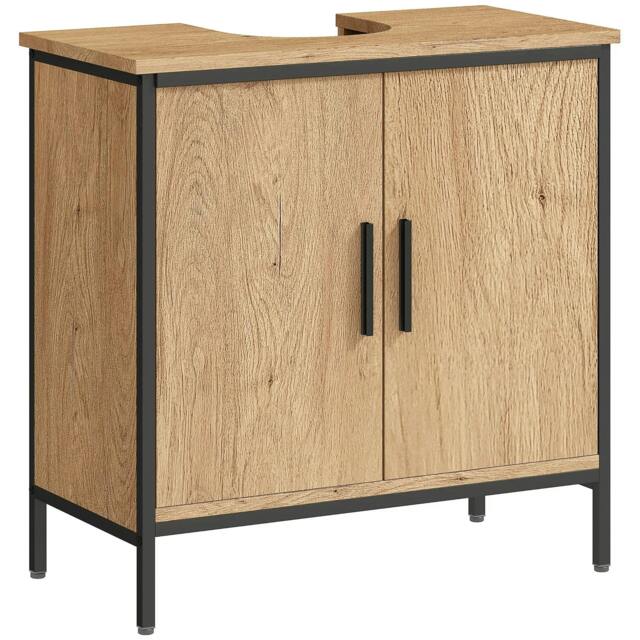 Rackhams Bathroom Vanity Unit, Under Sink Storage Cabinet with 2 Doors, Adjustable Shelf for Basin without or with Pedestal, Oak