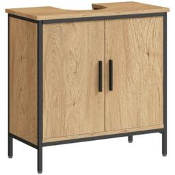 Rackhams Bathroom Vanity Unit, Under Sink Storage Cabinet with 2 Doors, Adjustable Shelf for Basin without or with Pedestal, Oak - Oak