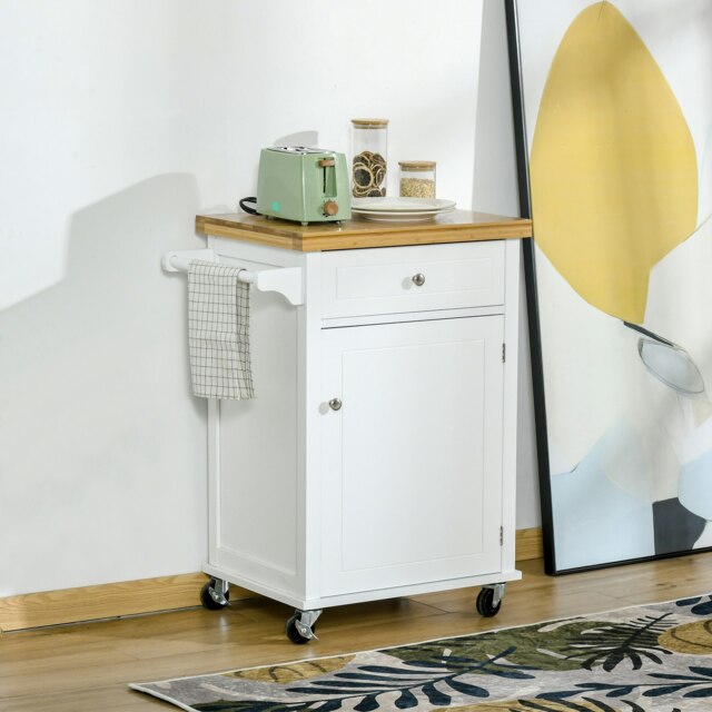 Rackhams Rolling Kitchen Cart Storage Trolley with Drawer Towel Rail White - image 1