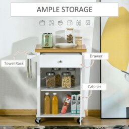 Rackhams Rolling Kitchen Cart Storage Trolley with Drawer Towel Rail White - thumbnail 4