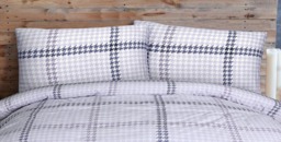Rackhams Luxury Hounds tooth Check Brushed Cotton Duvet Cover Set - Easy Care Bedding - Lilac - Double (200cm x 200cm) - thumbnail 2