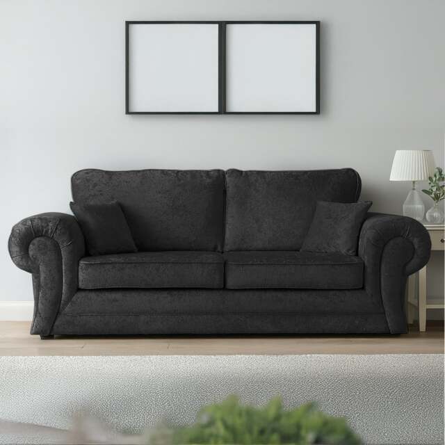 Rackhams Chelsea Crushed Velvet Full Back 3 Seater - Black - image 1