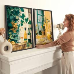 Rackhams Living Room Canvases - Set of 2 Italian Lifestyle Wall art Prints - A4 8.27 x 11.69 in / 21 x 29.7 cm - Satin Photo paper 280 gsm - Oak Frame - thumbnail 3
