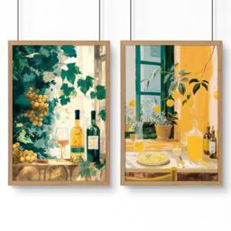 Rackhams Living Room Canvases - Set of 2 Italian Lifestyle Wall art Prints - A4 8.27 x 11.69 in / 21 x 29.7 cm - Satin Photo paper 280 gsm - Oak Frame
