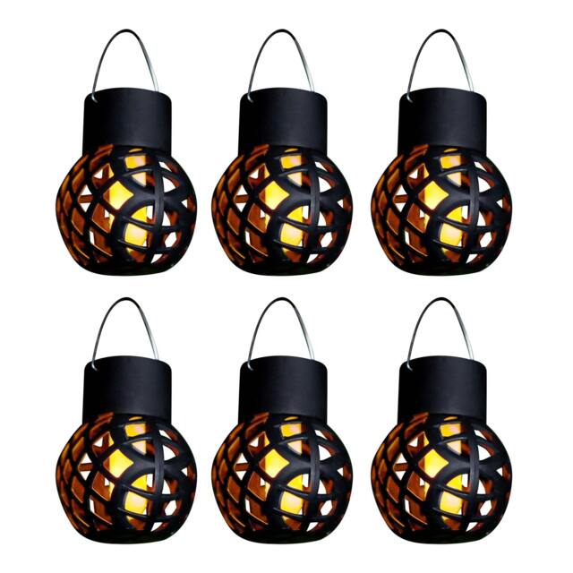 Rackhams Pack of 6 Solar Hanging Lanterns – Dancing Flame LED Lights - image 1