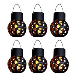 Rackhams Pack of 6 Solar Hanging Lanterns – Dancing Flame LED Lights - thumbnail 1