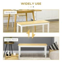 Rackhams 102 cm Wood Dining Bench for 2 People, Wooden Bench for Kitchen, Dining Room, Entryway, White - thumbnail 6