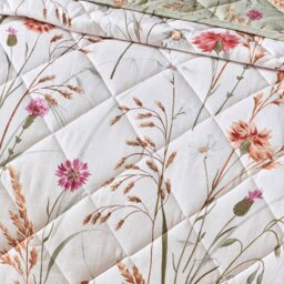 Rackhams Brushed Grasmere Floral Cotton Reversible Quilted Bedspread Green - 200 x 220 cm - Green - thumbnail 3