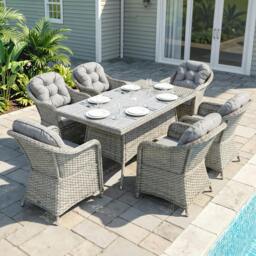 Rackhams PE Rattan Garden Dining Set for 6 with Seat and Back Cushions