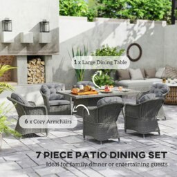 Rackhams PE Rattan Garden Dining Set for 6 with Seat and Back Cushions - thumbnail 3