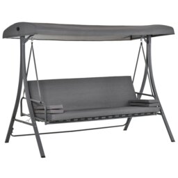 Rackhams 2-in-1 Patio 3 Seater Swing Chair Hammock w/ Cushion Adjustable Canopy - Grey - 1 - Swing Chair - thumbnail 1