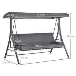 Rackhams 2-in-1 Patio 3 Seater Swing Chair Hammock w/ Cushion Adjustable Canopy - Grey - 1 - Swing Chair - thumbnail 5