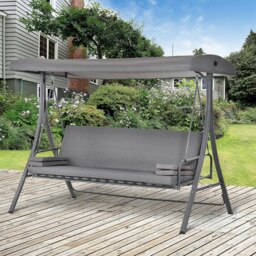 Rackhams 2-in-1 Patio 3 Seater Swing Chair Hammock w/ Cushion Adjustable Canopy - Grey - 1 - Swing Chair - thumbnail 2