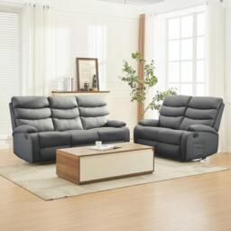 Rackhams 2 Seater Manual Recliner Sofa, Dark Grey - PU Leather - 133 - Dark Grey