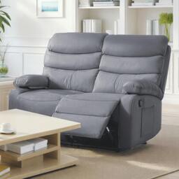 Rackhams 2 Seater Manual Recliner Sofa, Dark Grey - PU Leather - 133 - Dark Grey - thumbnail 4