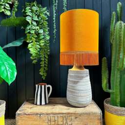 "Rackhams Rust Velvet Lampshade with Gold Lining & Fringing - Ceiling Pendant / Arc Lamp - 25cm Diameter x 25cm Height / (10"" x 10"")" - thumbnail 3