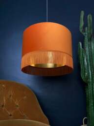 "Rackhams Rust Velvet Lampshade with Gold Lining & Fringing - Ceiling Pendant / Arc Lamp - 25cm Diameter x 25cm Height / (10"" x 10"")" - thumbnail 5