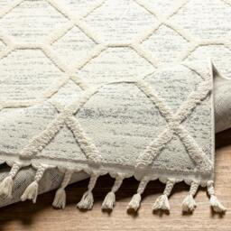 Rackhams Nora-Geometric Grey Ivory Brown High Pile Fringe Rug - 160 x 213 cm - thumbnail 4