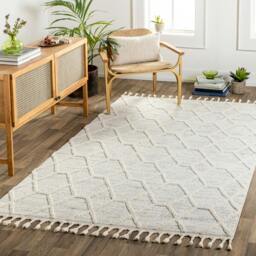 Rackhams Nora-Geometric Grey Ivory Brown High Pile Fringe Rug - 160 x 213 cm - thumbnail 1