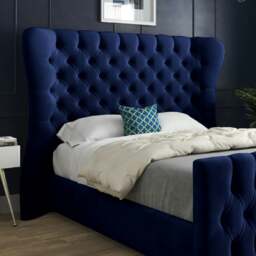 Rackhams Parma Wide Curved Winged Upholstered Soft Velvet Bed Frame - Blue - Blue - Single - thumbnail 2