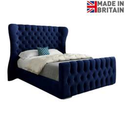 Rackhams Parma Wide Curved Winged Upholstered Soft Velvet Bed Frame - Blue - Blue - Single - thumbnail 6