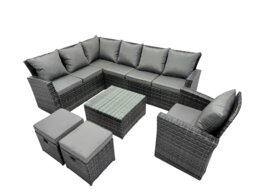 Rackhams 9 Seater High Back Rattan Garden Furniture Set Corner Sofa With Square Coffee Table Footstool With Chair - thumbnail 1
