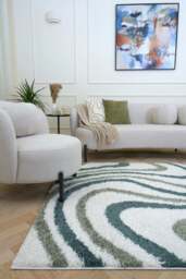 Rackhams Moodi Shaggy Green Rippletide Rug - Ø 120 cm - thumbnail 3