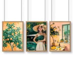 Rackhams Wall Art For Living Room Modern - Set of 3 Italian Lifestyle Wall art Prints - A4 8.27 x 11.69 in / 21 x 29.7 cm - Satin Photo paper 280 gsm - Oak Frame - thumbnail 1