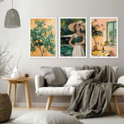 Rackhams Wall Art For Living Room Modern - Set of 3 Italian Lifestyle Wall art Prints - A4 8.27 x 11.69 in / 21 x 29.7 cm - Satin Photo paper 280 gsm - Oak Frame - thumbnail 3