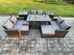 Rackhams High Back Rattan Garden Furniture Sofa Sets with Outdoor Furniture Gas Fire Pit Dining Table Set 3 Footstools 2 Side Tables Dark Grey Mixed - thumbnail 2