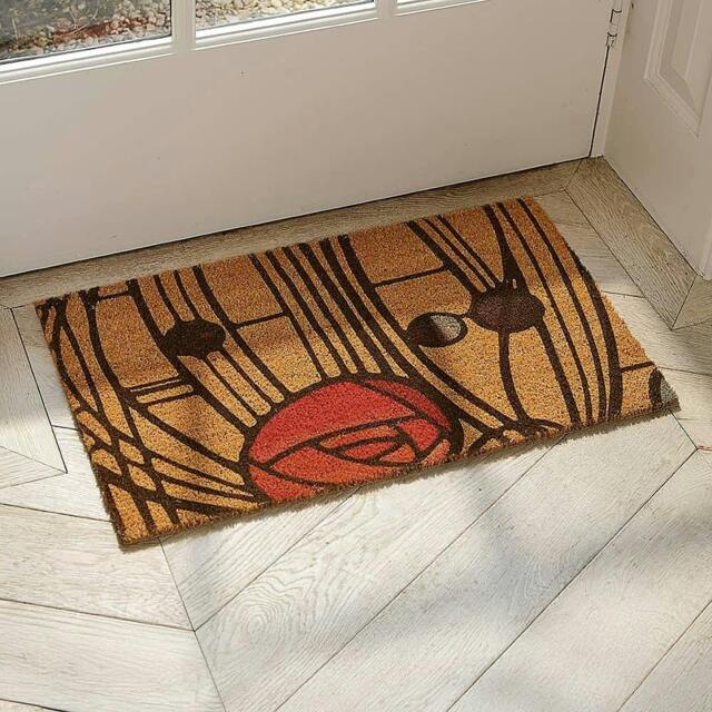 Rackhams Doormat, Red Black & Cream Rose Design