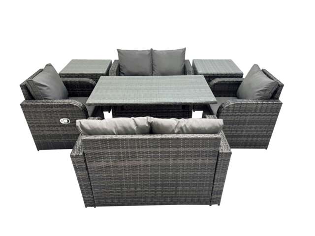 Rackhams 6 Seat Outdoor Wicker PE Rattan Garden Furniture Set Dining Table Sofa Sets with 2 Side Tables Dark Grey Mixed - image 1