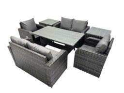 Rackhams 6 Seat Outdoor Wicker PE Rattan Garden Furniture Set Dining Table Sofa Sets with 2 Side Tables Dark Grey Mixed - thumbnail 2