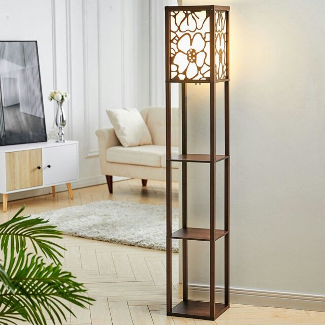 Rackhams Brown Floor Lamp with Flower Linen Shade 3 Layers Indoor Towered Lamp - Chocolate - image 1