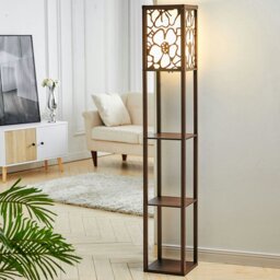 Rackhams Brown Floor Lamp with Flower Linen Shade 3 Layers Indoor Towered Lamp - Chocolate