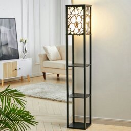 Rackhams Brown Floor Lamp with Flower Linen Shade 3 Layers Indoor Towered Lamp - Chocolate - thumbnail 2