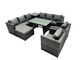 Rackhams Outdoor Corner Sofa Chair Dining Table Set Garden Rattan Furniture Set 9 Seater with Big Stool Side Table Dark Grey - thumbnail 2