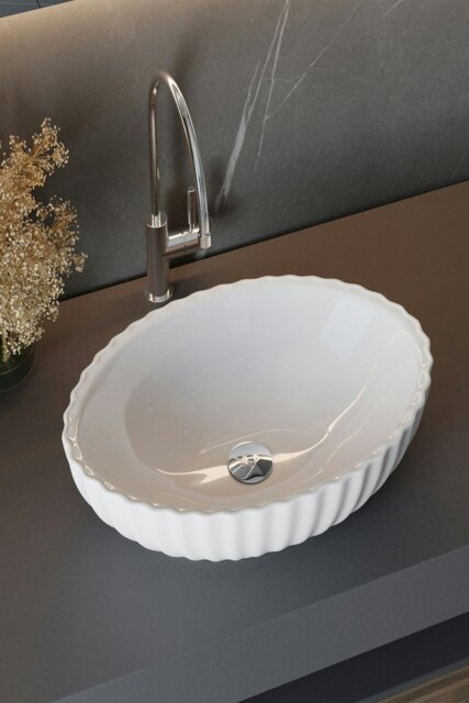 Rackhams Artistic Oval Bathroom Countertop Vessel Vanity Sink - White - image 1