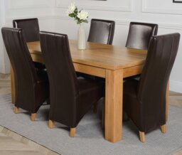 Rackhams Dakota Large Oak Dining Table with Lola Leather Chairs - 6 chairs - Ivory - thumbnail 3