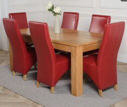Rackhams Dakota Large Oak Dining Table with Lola Leather Chairs - 6 chairs - Ivory - thumbnail 4