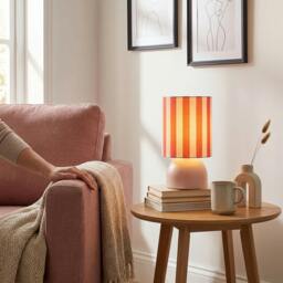 Rackhams Chic Pastel Pink Domed Table Lamp with Vertically Striped Fabric Shade - thumbnail 6