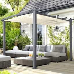 Rackhams Acorn Aluminium 3m Square Pergola Gazebo in Creamy White - Creamy White - Aluminium - 1 - thumbnail 2