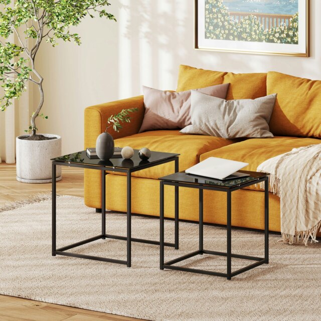 Rackhams Nest of 2 Side Tables Set of Bedside Tables for Living Room Black - Black - image 1