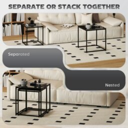 Rackhams Nest of 2 Side Tables Set of Bedside Tables for Living Room Black - Black - thumbnail 3