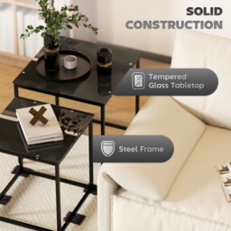 Rackhams Nest of 2 Side Tables Set of Bedside Tables for Living Room Black - Black - thumbnail 4