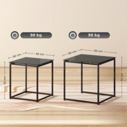 Rackhams Nest of 2 Side Tables Set of Bedside Tables for Living Room Black - Black - thumbnail 5