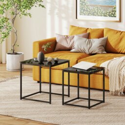 Rackhams Nest of 2 Side Tables Set of Bedside Tables for Living Room Black - Black - thumbnail 1