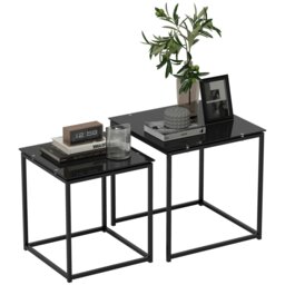Rackhams Nest of 2 Side Tables Set of Bedside Tables for Living Room Black - Black - thumbnail 2