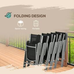 Rackhams 7 Piece Garden Dining Set, Outdoor Table and 6 Folding and Reclining Chairs, Aluminium Frame, Tempered Glass Top Table, Texteline Seats, Black - thumbnail 5